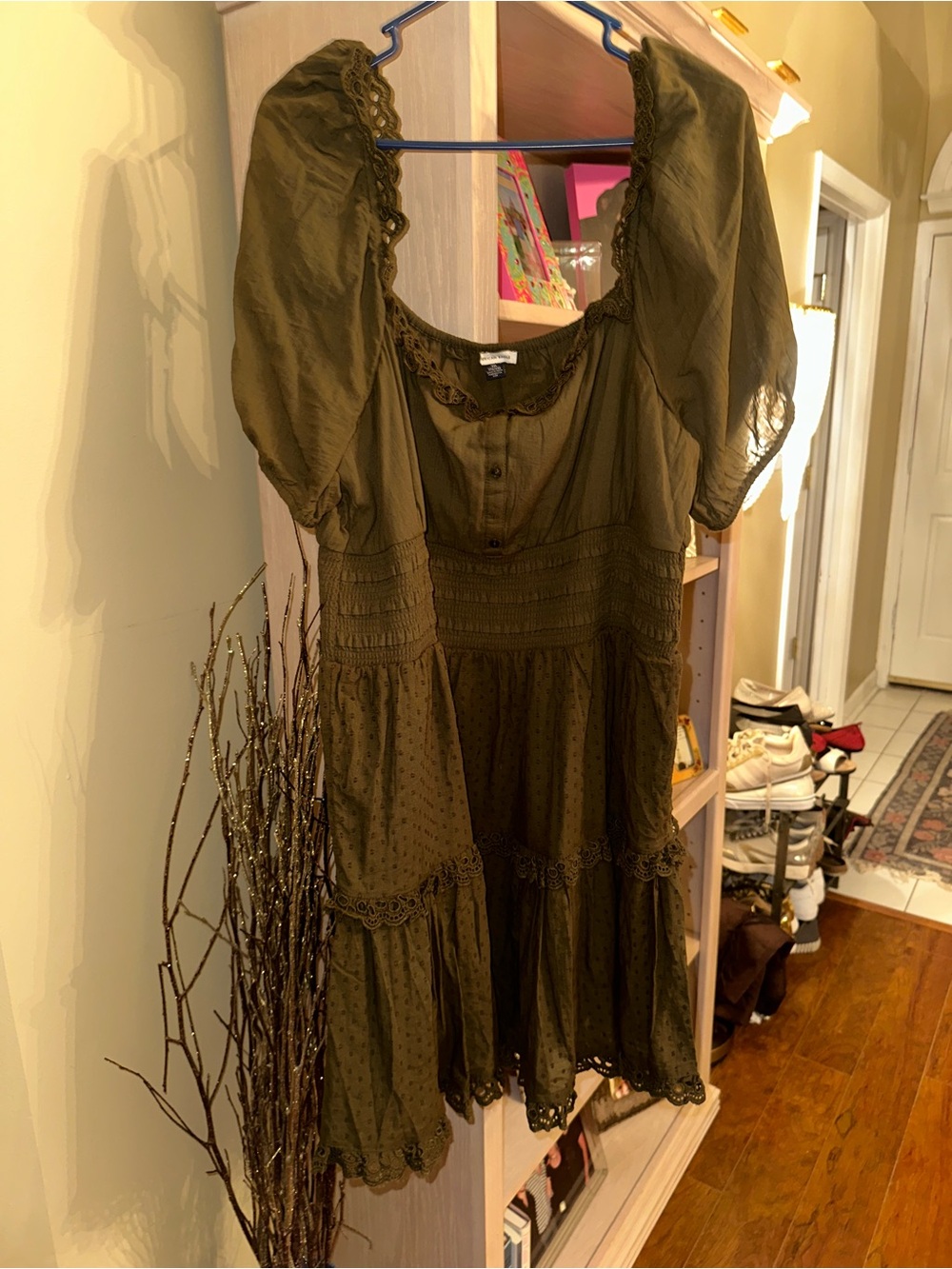 AE milkmaid dress in green with embroidery XXL